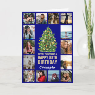 Frohe Weihnachten und 98. Happy Birthday Navy Blue Karte