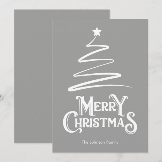 Frohe Weihnachten und Baum Graue Weihnachtskarte (Vorne/Hinten)