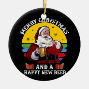 Frohe Weihnachten und ein glückliches neues Bier S Keramik Ornament