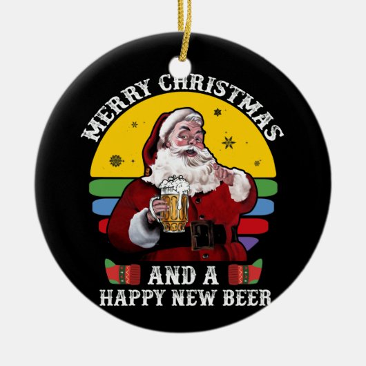 Frohe Weihnachten und ein glückliches neues Bier S Keramik Ornament (Vorne)