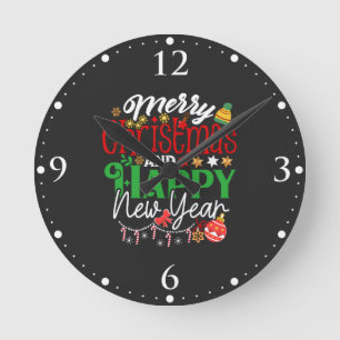 Frohe Weihnachten und ein glückliches neues Jahr-6 Runde Wanduhr