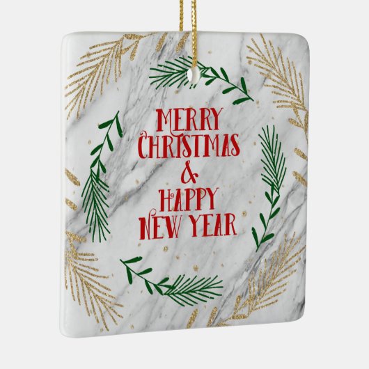 Frohe Weihnachten und ein glückliches neues Jahr a Keramikornament (Rechts)