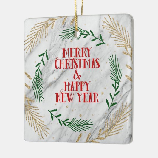 Frohe Weihnachten und ein glückliches neues Jahr a Keramikornament (Links)