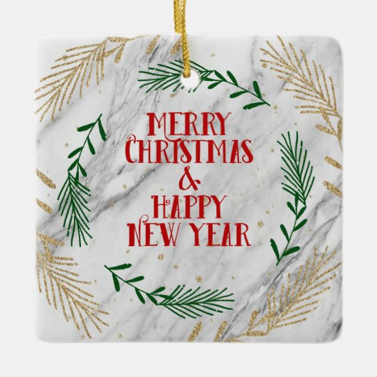 Frohe Weihnachten und ein glückliches neues Jahr a Keramikornament (Vorderseite)