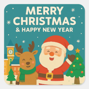 Frohe Weihnachten und ein glückliches neues Jahr - Quadratischer Aufkleber