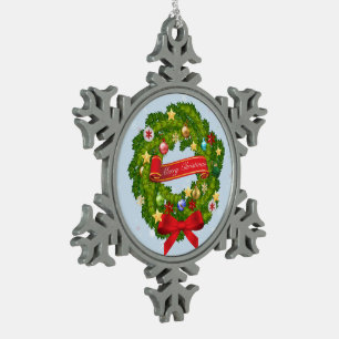 Frohe Weihnachten und ein glückliches neues Jahr! Schneeflocken Zinn-Ornament