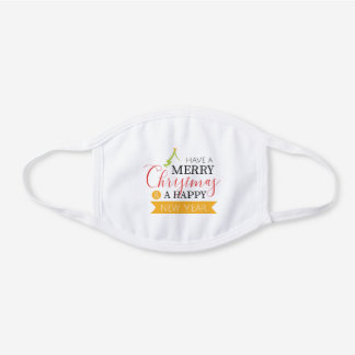 Frohe Weihnachten und ein glückliches neues Jahr Weiße Baumwoll Mund-Nasen-Maske