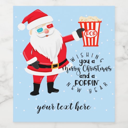 Frohe Weihnachten und ein Mohnjahr Popcorn Weinetikett (Einzelnes Label)