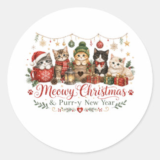 Frohe Weihnachten und ein schnurrbartiges Neues Ja Runder Aufkleber