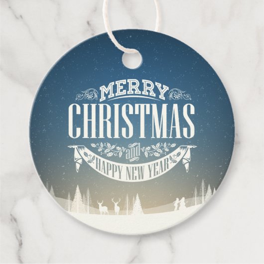 Frohe Weihnachten und eine glückliche Schneeszene Geschenkanhänger (Vorderseite)