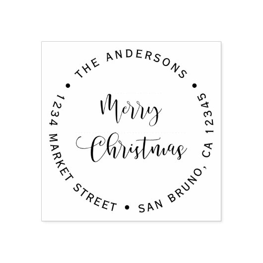 Frohe Weihnachten- und Familienname-Rücksendeadres Gummistempel (Prägung)