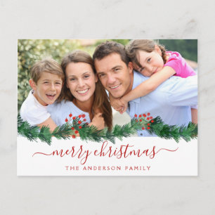 Frohe Weihnachten und Garland Script Foto Card