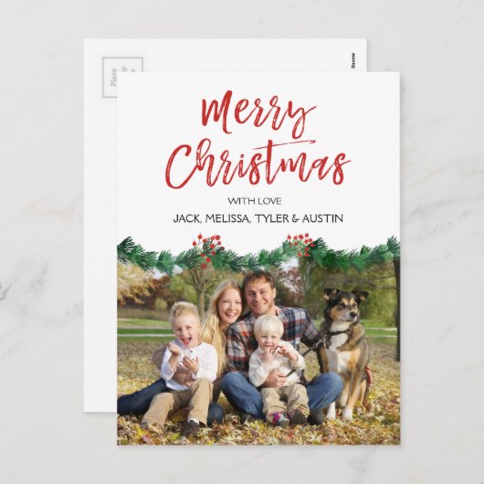 Frohe Weihnachten und Garland Script Foto Card (Vorne/Hinten)