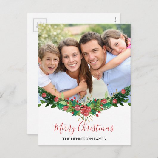 Frohe Weihnachten und Garland Script Foto Card (Vorne/Hinten)