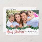 Frohe Weihnachten und Garland Script Foto Card (Vorne/Hinten)