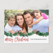 Frohe Weihnachten und Garland Script Foto Card