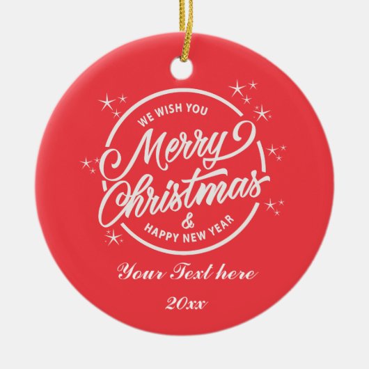 Frohe Weihnachten und Glück für das neue Jahr, wei Keramik Ornament (Vorne)