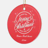 Frohe Weihnachten und Glück für das neue Jahr, wei Keramik Ornament (Links)