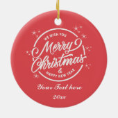 Frohe Weihnachten und Glück für das neue Jahr, wei Keramik Ornament (Hinten)