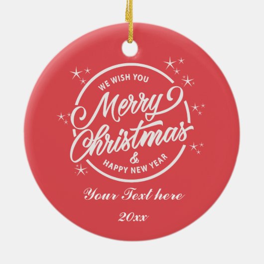 Frohe Weihnachten und Glück für das neue Jahr, wei Keramik Ornament (Hinten)