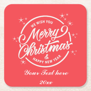 Frohe Weihnachten und Glück für das neue Jahr, wei Rechteckiger Pappuntersetzer