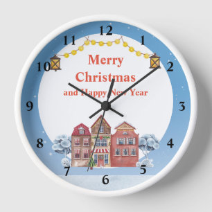 Frohe Weihnachten und Glück im neuen Jahr 10" Rund Uhr