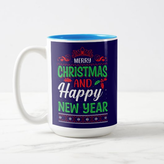 Frohe Weihnachten und Glück im neuen Jahr 61064 Ho Zweifarbige Tasse (Links)