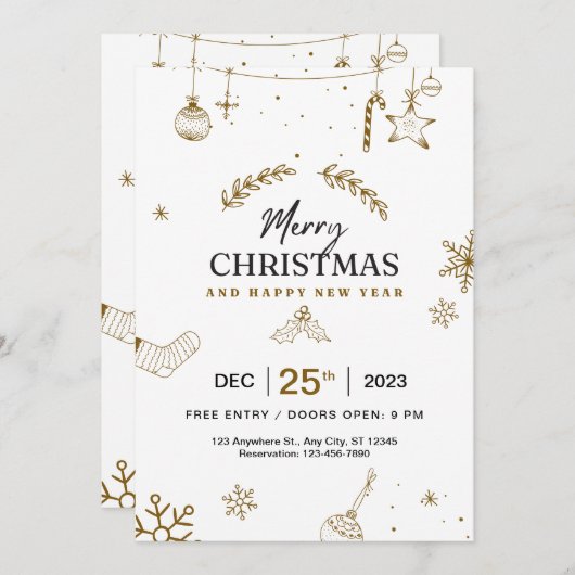 Frohe Weihnachten und Glück im neuen Jahr Moderne Einladung (Vorne/Hinten)