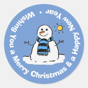 Frohe Weihnachten und Glück im neuen Jahr. Runder Aufkleber