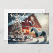 Frohe Weihnachten und Glück Neues Jahr Pferd und S Postkarte (Vorne/Hinten)