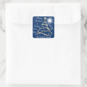 Frohe Weihnachten und Glück Neujahr Tree Navy Gold Quadratischer Aufkleber (Tasche)