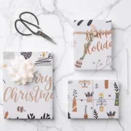 Frohe Weihnachten und glückliche Feiertage Geschenkpapier Set