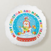 Frohe Weihnachten und glückliche Neujahr Schneeman Rundes Kissen (Vorderseite)