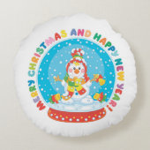 Frohe Weihnachten und glückliche Neujahr Schneeman Rundes Kissen (Rückseite)