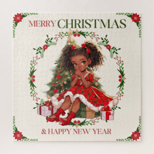 Frohe Weihnachten und glückliche Neujahr Schwarze Puzzle