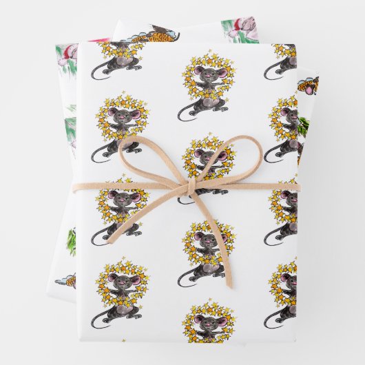 Frohe Weihnachten und glückliche Neujahrsmäuse Geschenkpapier Set (Beispiel)