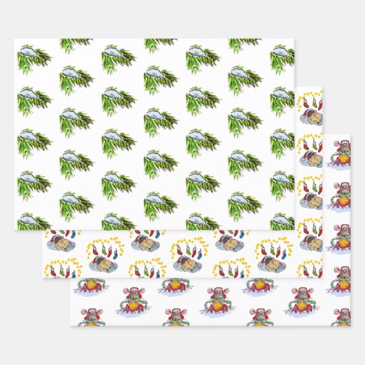 Frohe Weihnachten und glückliche Neujahrsmäuse Geschenkpapier Set (Set)