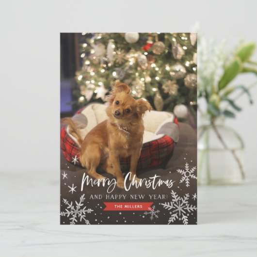 Frohe Weihnachten und glückliche Neujahrsschneeflo (Stehend Vorderseite)