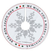 Frohe Weihnachten und glückliche Neujahrsschneeflo Polyester Weihnachtsbaumdecke (Vorderseite)