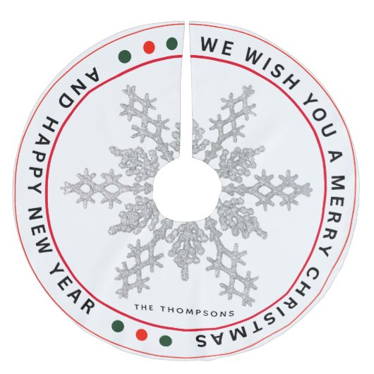 Frohe Weihnachten und glückliche Neujahrsschneeflo Polyester Weihnachtsbaumdecke (Vorderseite)