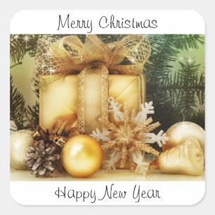 Frohe Weihnachten und glückliche Silvesteraufklebe Quadratischer Aufkleber