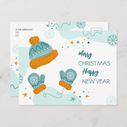 Frohe Weihnachten und glückliches Neues Jahr Postkarte (Vorne/Hinten)