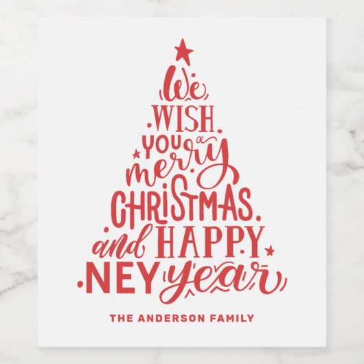 Frohe Weihnachten und glückliches Neues Jahr. Rote Weinetikett (Einzelnes Label)