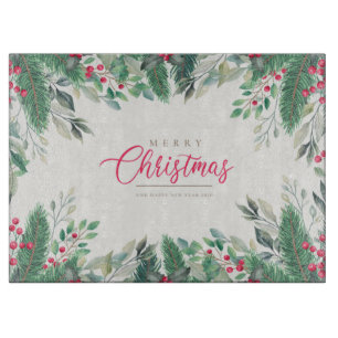 Frohe Weihnachten und glückliches Neues Jahr Schneidebrett