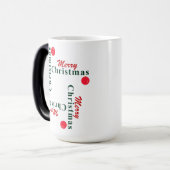 Frohe Weihnachten und hangende Ornamente Verwandlungstasse (Vorderseite Links)