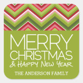 Frohe Weihnachten und HNY - Custom Bright Chevrons Quadratischer Aufkleber (Vorderseite)