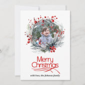 Frohe Weihnachten und Kranz mit roten Beeren Foto (Vorderseite)