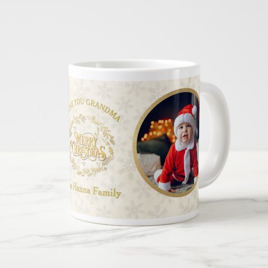 Frohe Weihnachten und Liebe Sie Oma | Zwei Fotos Jumbo-Tasse (Vorderseite Rechts)