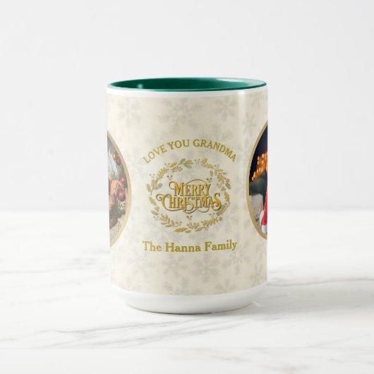 Frohe Weihnachten und Liebe Sie Oma | Zwei Fotos Tasse (Zentrum)