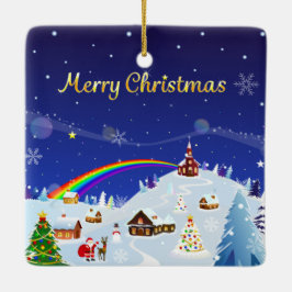 Frohe Weihnachten und Regenbogen Santa Keramikornament